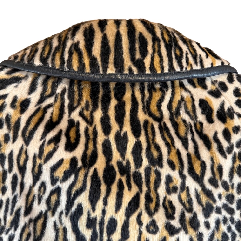 Vintage Safari Sportowne Leopard Faux‎ Fur Coat Double Breasted Animal Print L - Picture 13 of 16